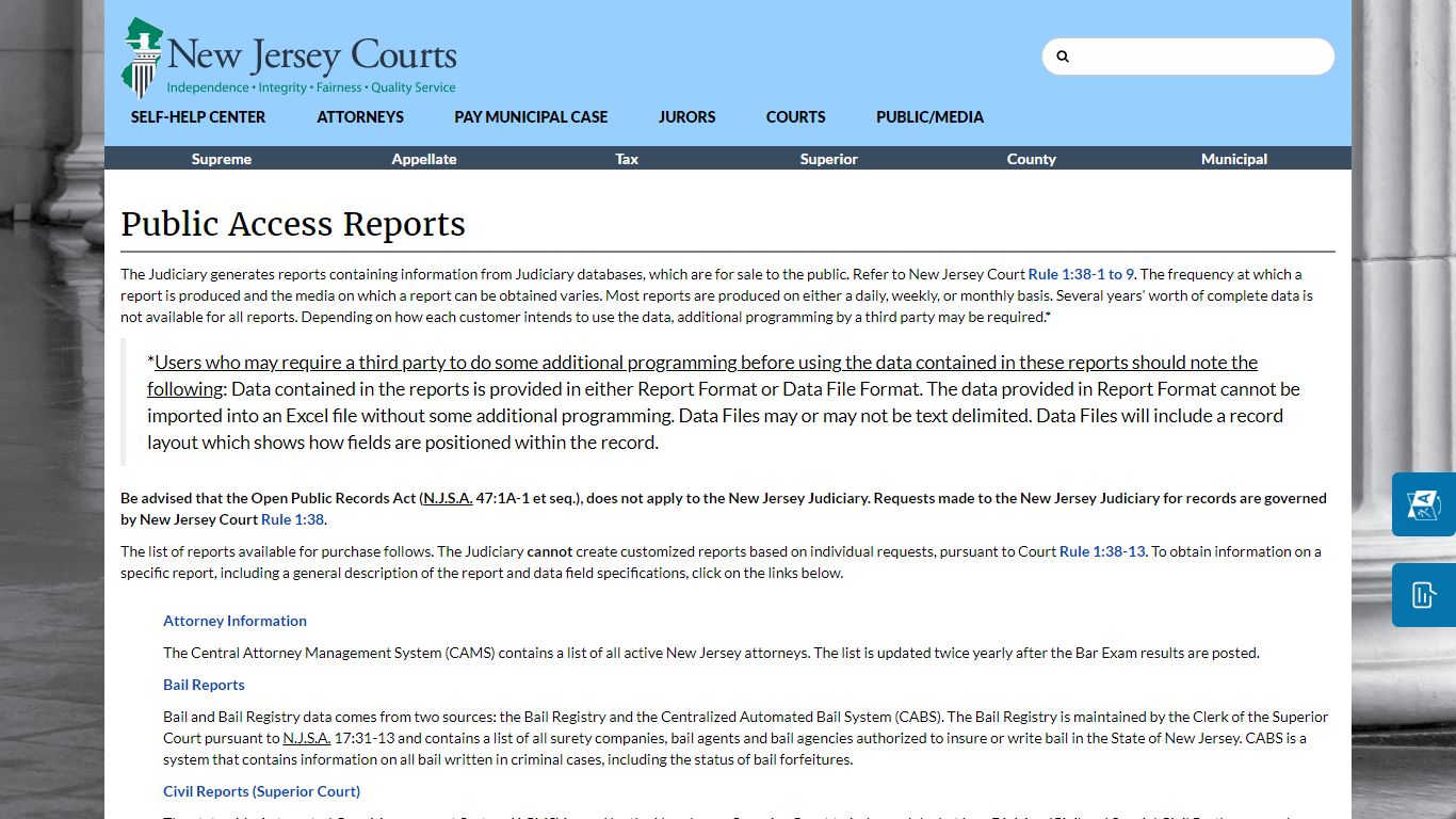 Public Access Reports - New Jersey Superior Court